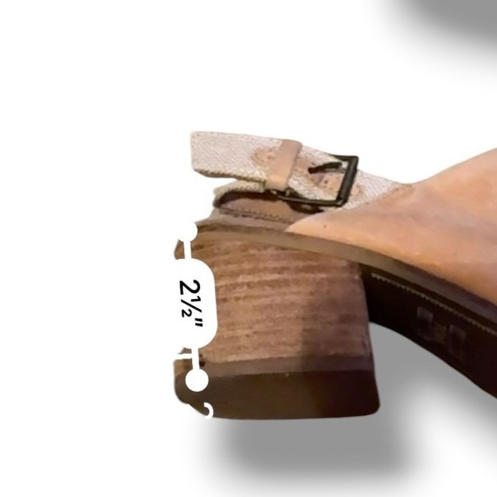 TOMS Leila Slingback Mules Womens 6.5 Tan Leather Block Heel Clogs Buckle Back - Picture 14 of 14